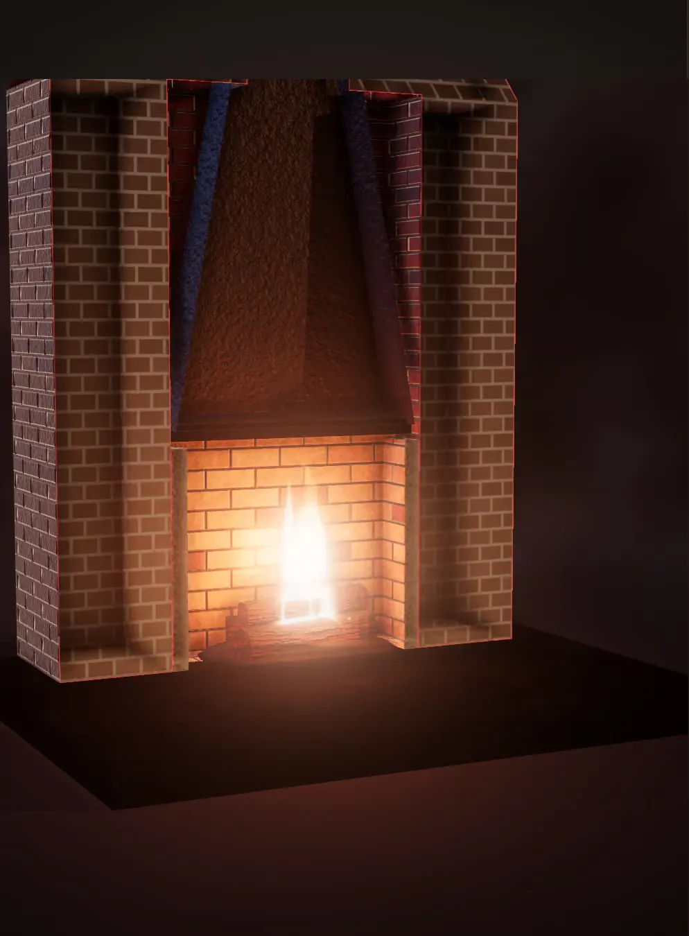 An illustration of a firebox with a fire burning